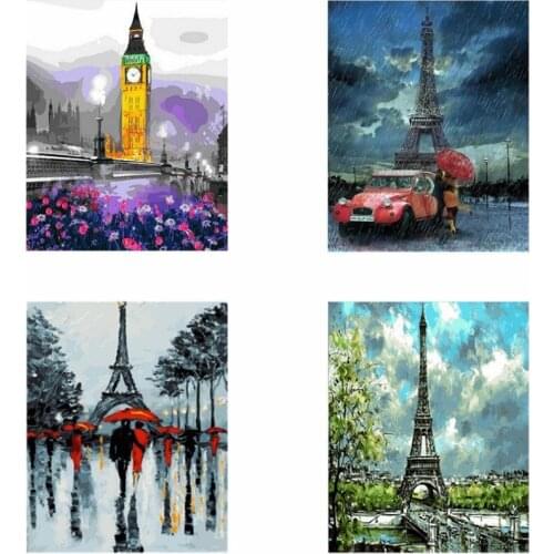 Paris Eiffel Tower Scenery Series DIY Oil Painting By Numbers Paint Drawing Coloring By Number Canvas Hand Painted