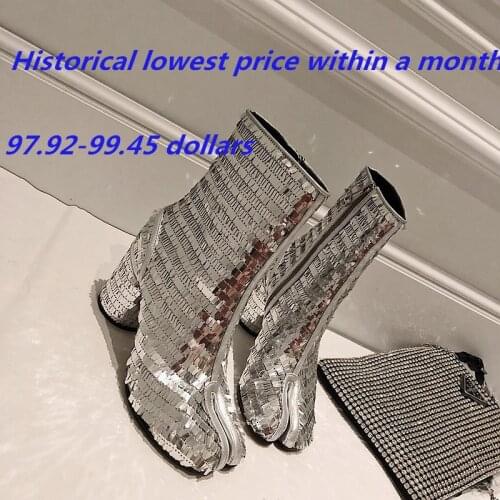 Chic Tabi Boots Women Luxury High Heels Botas Mujer Winter Sequin Ankle Boots Bling Botas Feminina Top Quality Zapatos De Mujer