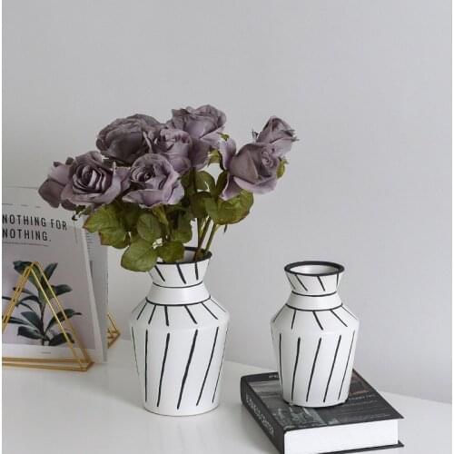 Modern minimalist ceramic vase black and white hand-painted dried flowers floral creative home decoration desktop vase ornaments