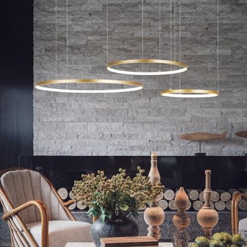 Modern led chandelier circle lights for Interior design engineering lighting Line hang LED ring chandelier lamp