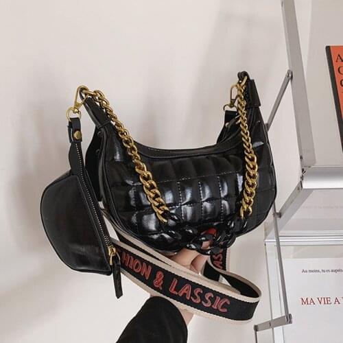 Fashion Lattice Handbag 2020 Trend Chain Shoulder Bags For Women Underarm Simple Portable Solid Color Crossbody Bags Hobos Purse