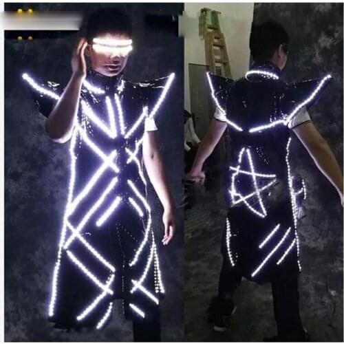 Nightclub Bar Party stage show event Men dancer wear LED luminous costume disco led coat glowing clothing