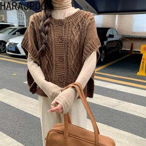 Harajpoo Sweaters Women 2021 Autumn Winter New Retro Twist Knitted Korean Loose Cardigan Trend Fashion Casual Tank Y2k Tops
