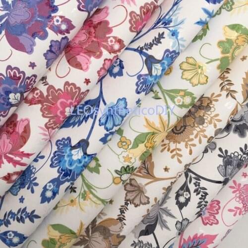 1PC 21X29CM Flowers Printed Faux Leather Fabric, Synthetic Leather Fabric, PU Leather For Making Bows LEOsyntheticoDIY R2026B