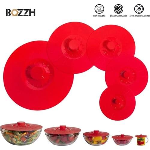 BOZZH 5Pcs Universal Silicone Suction Lid Easy Vacuum Seal Stretch Sealer Bowl Can Pan Pot Caps Cover Kitchen Cookware