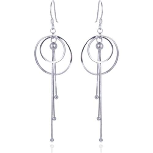 YJBR002927 Fashion Ear Jewelry S925 Sterling Silver Double Ring Eardrop Girls Tassel Beads Accessories Women Earrings