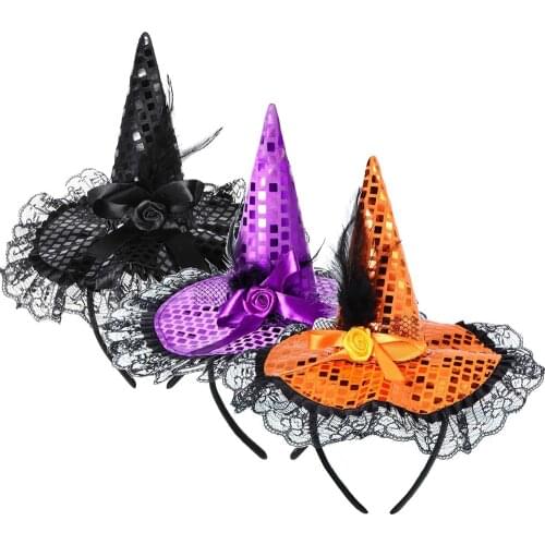 Girls Halloween Witch Hat Decorations for Kids, Halloween Witch Hat Headband Witch Hat Headpiece Masquerade Witch Headband
