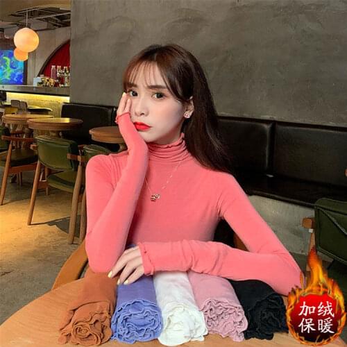 Woman Tshirts Long Sleeve Womens Loose Autumn Long Sleeve T-shirt Womens Autumn Top Womens Turtleneck Ropa Mujer Camisetas