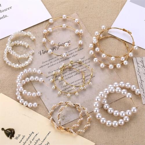FNIO Big Simulated Pearl Earrings 2019 For Women Lover Geometric Gold Round Heart Drop Dangle Earring Korean Statement Jewelry
