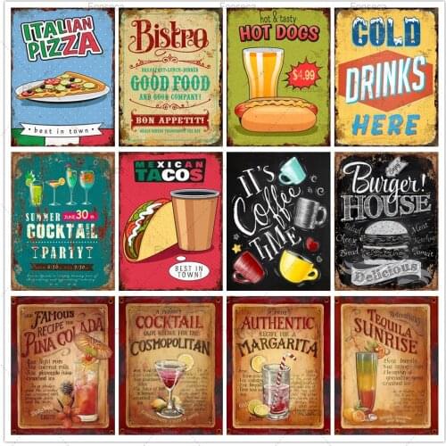 Fast Food Tin Sign Farmhouse Decor Drinks Metal Plates Decorative Posters Restaurant Home Bar Vintage Signs 20X30Cm