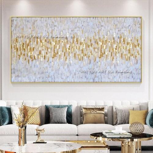 Gold Grey Abstract 100% Handmade Oil Painting Posters Original Wall Art Canvas Pictures for Living Room Home Decoration Gift