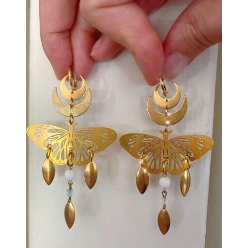 The Golden Luna Moth Earrings,Goth Earrings,Gothic Gifts for Her