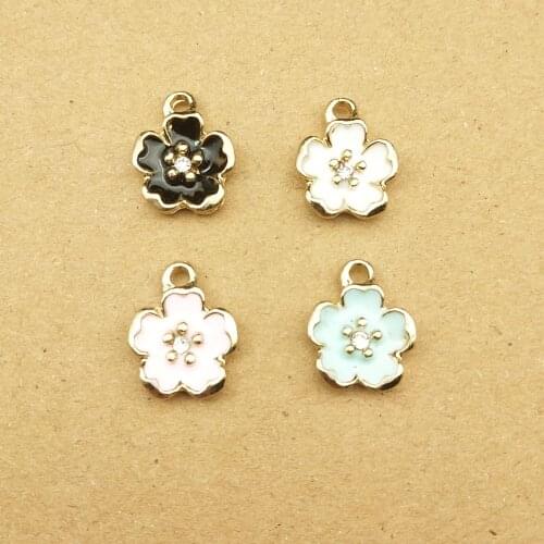 10pcs 14x16mm flower peach blossom charm enamel charm for jewelry making fashion charm earring pendant metal charm
