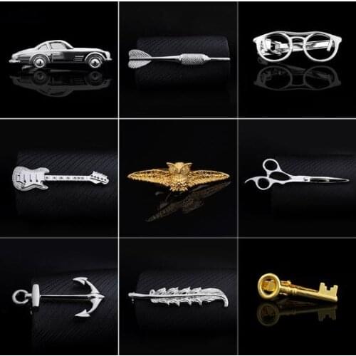 20pcs Copper Tie Clip Music Note/Smoking Pipe/Car/Guitar/Fish Hook/Feather/Bullet Tie Clip Tie Pin Bars Mens Jewelry Mixorder