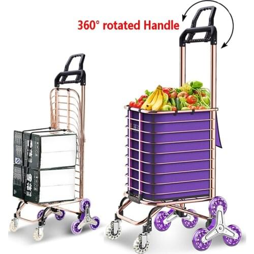 2019 Golden Shopping Cart with bag Climbing Stairs Folding Shopping Cart Portable Elderly Household Trolley with Rotated Handle