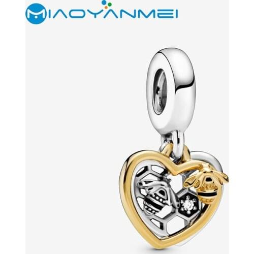 2020 Spring New 925 Sterling Silver Beads Hearts & Bees Dangle Charms fit Original Pandora Bracelets Women DIY Fashion Jewelry