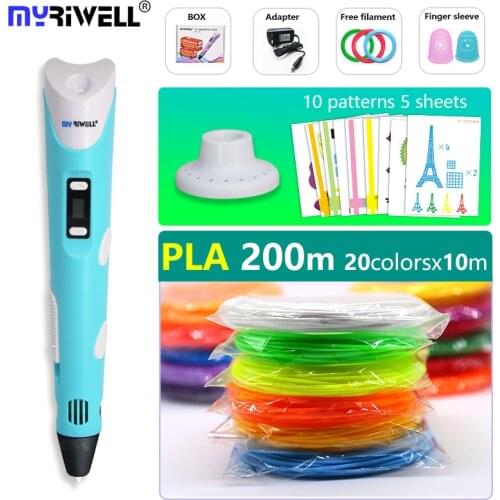 Myriwell 3d pen display pen with free pla 1.75mm filament and 200m pla/ABS Child birthday gifts, New Year gift,Christmas present