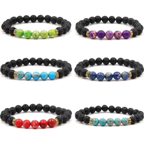 7 Chakra Bracelet Men Black Lava Healing Beads Reiki Buddha Prayer Natural Stone Yoga Bracelet Valentines Day Gift