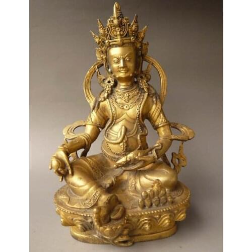 9" Tibet Buddhist 24K Gilt Bronze Yellow Jambhala Buddha Statue