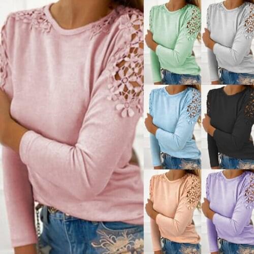 Hollow Out Women T-shirt Tops Autumn Fall Long Sleeve Casual Solid Lady O-Neck T Shirt Tee Shirt Female Tops