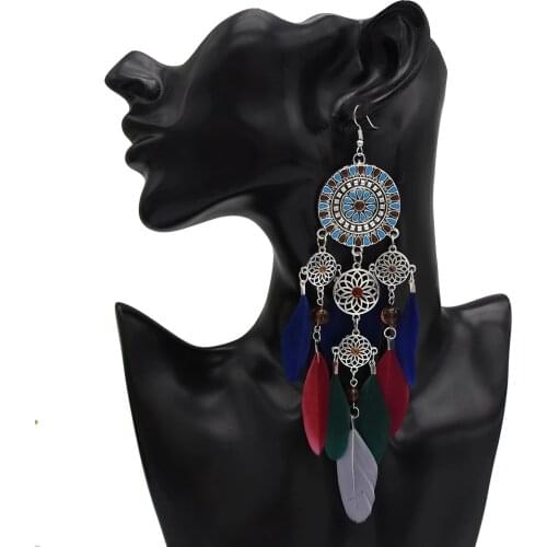 Bohemian Ethnic Tribal Long Colorful Feather Fringe Earring India/African/Egyptian Resin Bead Tassel Earrings bijoux femme 2019