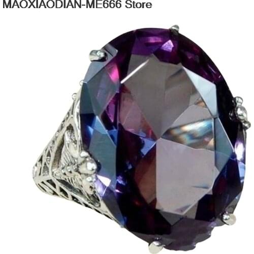 Big Oval Purple Crystal Zircon Rings For Women Vintage Fashion Rose Gold Filled Black Stone Engagement Ring Mother Gift