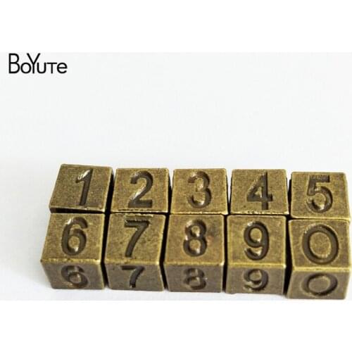 BoYuTe (30 Pieces/Lot) Metal Alloy 5MM Big Hole 6*6*6MM Square Beads 0-9 Number Carved Beads for Jewelry Making