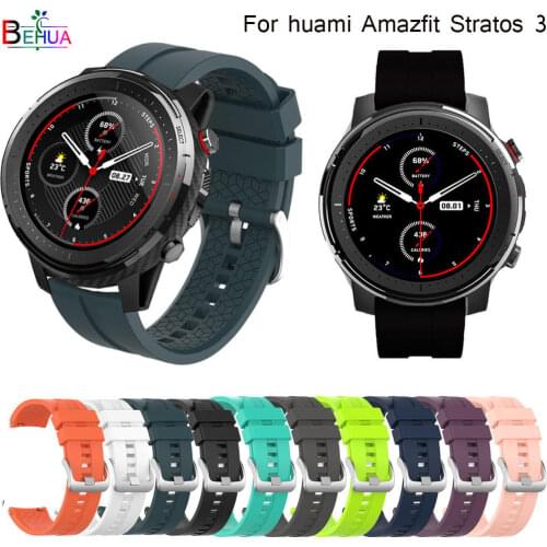 BEHUA bracelet silicone 22mm watch band for huami Amazfit Stratos 3 2 2S strap for Huawei Watch 2 Classic smartwatch wristband