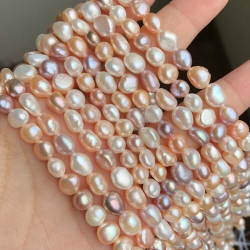 7-8mm Natural Pink White Freshwater Cultured Pearls Beads Flat Round Loose Beads For Women Jewelry Making Diy Bracelets Necklace