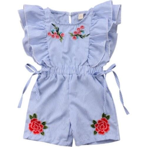 Kids Baby Girl Flower Stripe Sleeveless Ruffle Romper Jumpsuit Playsuit Outfits Baby Clothes Sunsuit Baby Girl 6m-5t