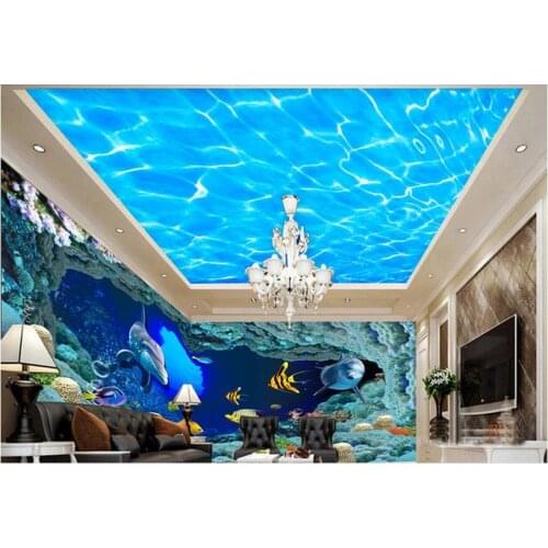 Customized 3d photo wallpaper 3d wall ceiling wallpaper murals Sea world TV setting wall 3 d space3d room wallpaper