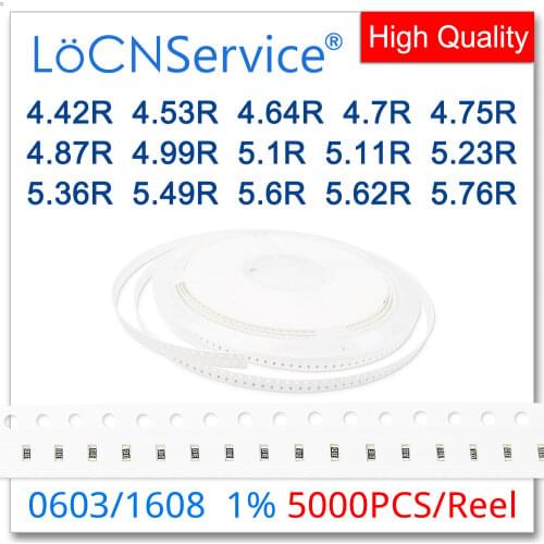 LoCNService 1206 1% 5000PCS 4.42R 4.53R 4.64R 4.7R 4.75R 4.87R 4.99R 5.1R 5.11R 5.23R 5.36R 5.49R 5.6R 5.62R 5.76R 3216 Resistor