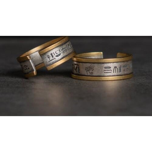 Horus Eye Egypt symbol S925 sterling Silver open rings for man and women fashion jewelry