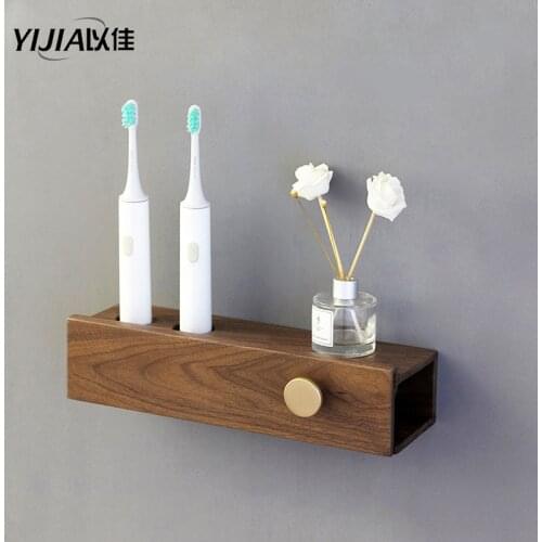Solid wood wall-mounted rechargeable electric toothbrush holder rack free punch bathroom shelves creative toothbrush holder