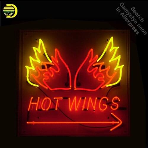 Neon Sign Hot Wing BBQ Neon LightS Beer Bar Room Display Wall Sign Window Advertise Lamp Decorate Home Handmade Real glass TUBE