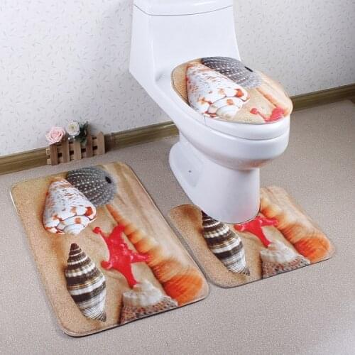 New Flower Cut Ocean Scenic Bathroom Mats Set Absorbent Carpet Non-Slip Foot Pad Pedestal Rug Lid Toilet Cover Bath Mat 3pcs/set