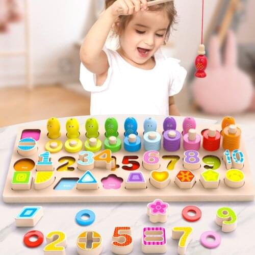 NEW Kids Montessori Toys Wooden Geometric Shape Color Digital Cognition Puzzle Math Early Educational Gifts For Children