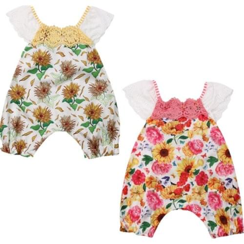 Toddler girl clothes Newborn Baby Girls Sunflower Lace Sleeveless Romper Jumpsuit Outfits Clothes Size 0-2Y