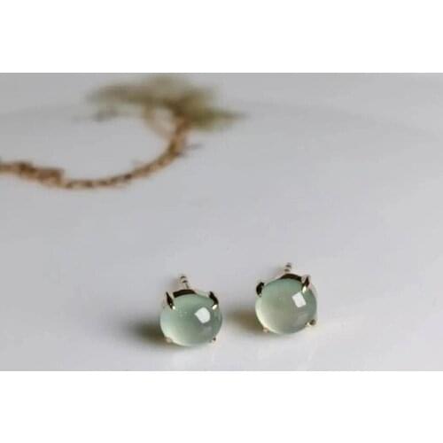 Silver inlaid ice chalcedony oval short earrings simple charm light luxury ladies anniversary banquet jewelry