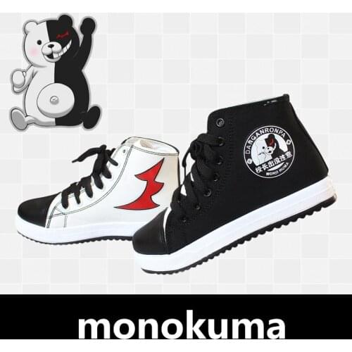 Unisex canvas shoes for cosplay, casual sports shoes and daily wear, for travel, anime danganronpa monokuma, new, 2019