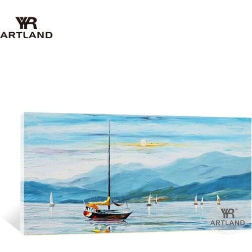 Sailing boats abstract painting blue sea scenery Hand drawn oil painting on canvas wall art picture for living room bedroom