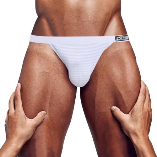 Striped Cloth Men Jockstrap Gay Underwear Sexy Thongs Low Waist Mens Thong String Homme Comfortable Cotton Sissy Bikini BS3119