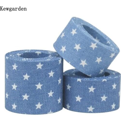 Kewgarden Denim Fabric Layering Cloth Ribbon 1" 1.5" 25 10 40mm DIY Hairbow Accessories Handmade Tape Love Webbing 10 Meters