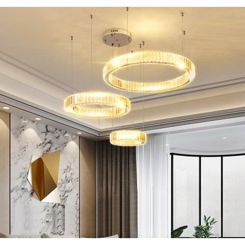 Modern LED Chandelier with Remote Control Ring Crystal Light Pendant Lamp Circle Lighting Fixture