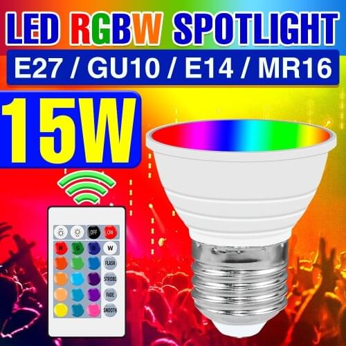 LED E27 RGB Bombillas GU10 Lamp 220V Bulb MR16 Spotlight 110V Light Smart LED 15W Lampara E14 Bulb Home Party Energy Saving LED