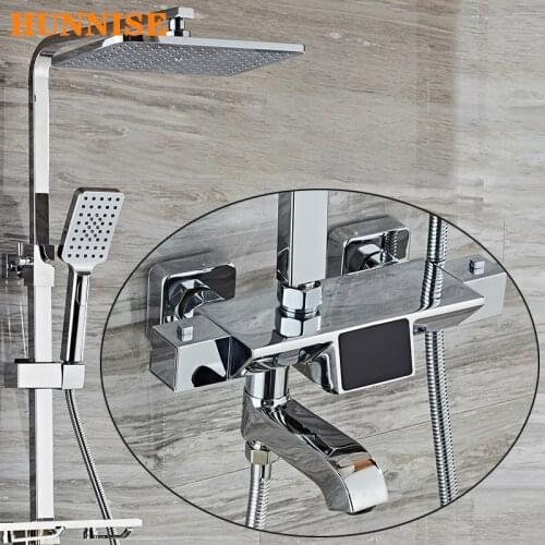 Thermostatic Bathroom Shower Set ,Polished Chrome Digital Shower System of Brass Bathroon Faucet, Luxury Digital Bath Shower Set