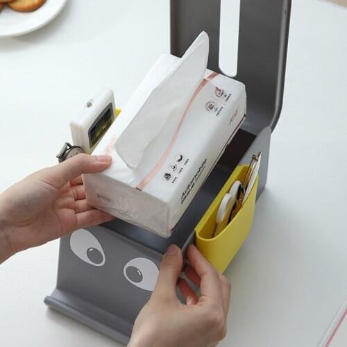 Tissue Napkin Holder Box with Phone Stand & Remote Control Cells Multifunctional Desktop Remote Organizer for Home Kitchen Re