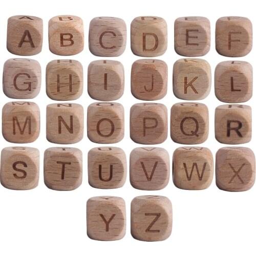 XCQGH 500Pcs 12MM Engrave Beech Wood Beads Eco-friendly Safe Baby Pacifier Clips Chain Teething Accessory