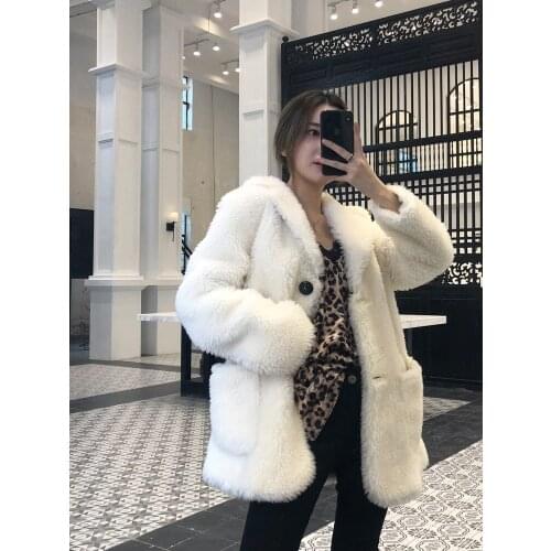 Real 2020 Winter Women Fur Coat Sheep Shearling 200% Wool Jacket Korean Overcoat Abrigo Mujer Invierno YY529 KJ2622