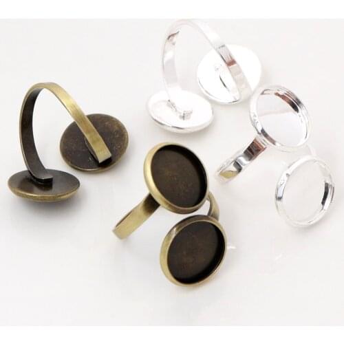 12mm 10pcs Bright Silver Plated & Bronze Brass Adjustable Ring Settings Blank/Base,Fit 12mm Glass Cabochons,Buttons;Ring Bezels